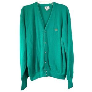 Izod Lacoste mens cardigan sweater xl green vintage vneck buttons 1970s preppy